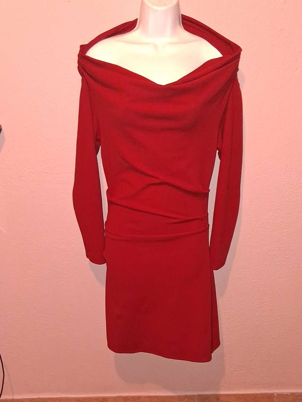 H&M Red Off-the-Shoulder Long Sleeve Dress